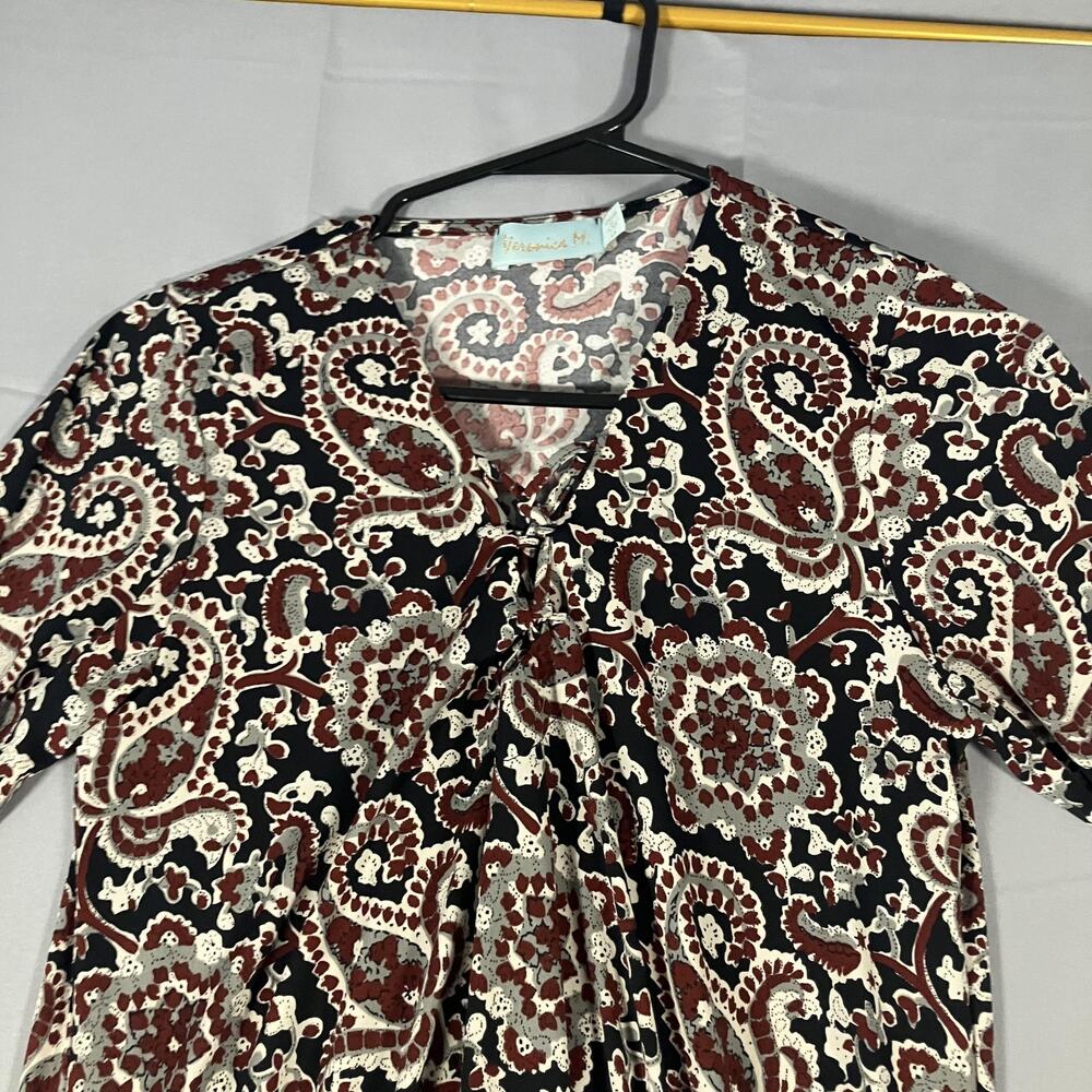 Veronica M Dress Womens Medium Black Burgundy Paisley Long Sleeve Boho‎ USA Made - Picture 5 of 15